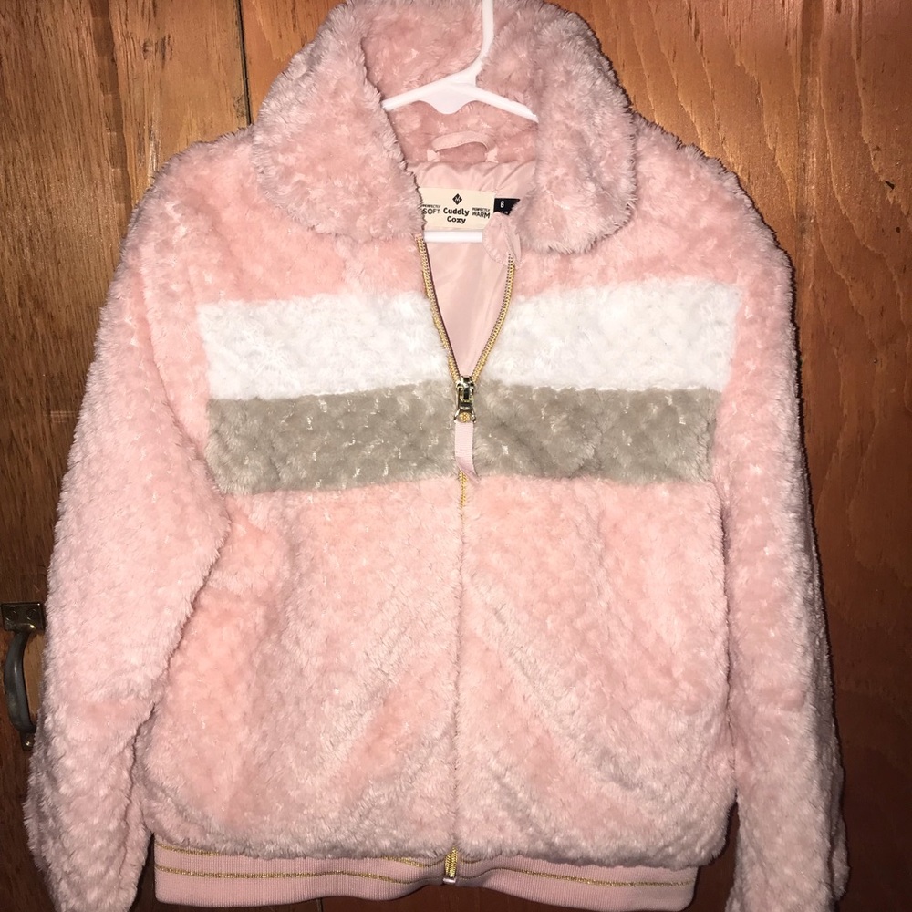 Girls Fuzzy Zip Up Jacket Lightweight Size 6 Pink